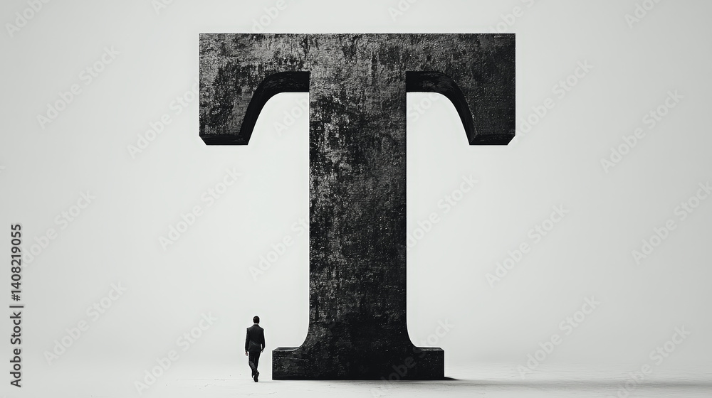 This dramatic close-up captures the monumental presence of a black Times letter This dramatic close-up captures the monumental presence of a black Times letter