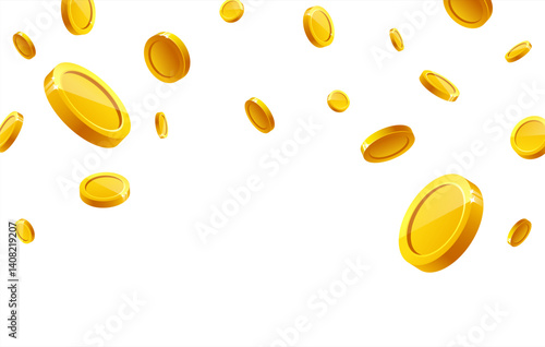 Vector gold coins fall from the sky. PNG money, png coins. Explosion of coins on isolated transparent background. Easy Money. Vector 10 eps.