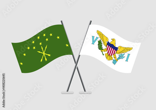 Adygea and Virgin islands US vector flags in peaceful meeting illustration