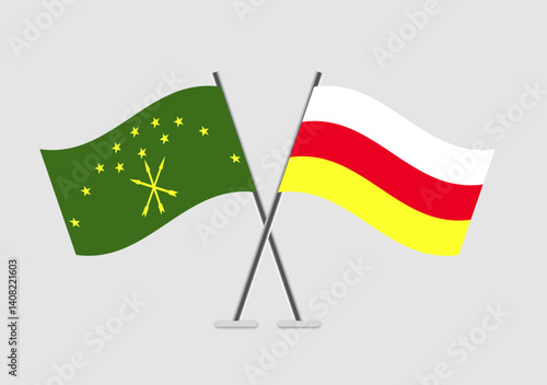Adygea and North Ossetia vector flags arranged in centered symmetry