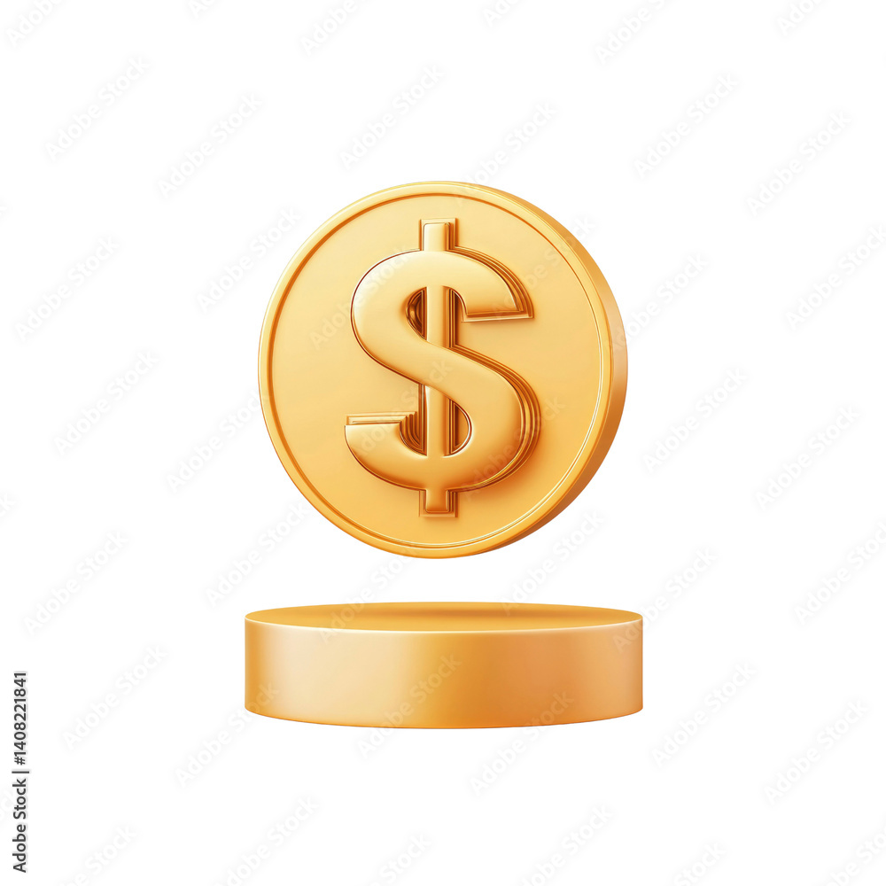 Fototapeta premium Golden Dollar Coin on a Pedestal - 3D Render of Financial Success