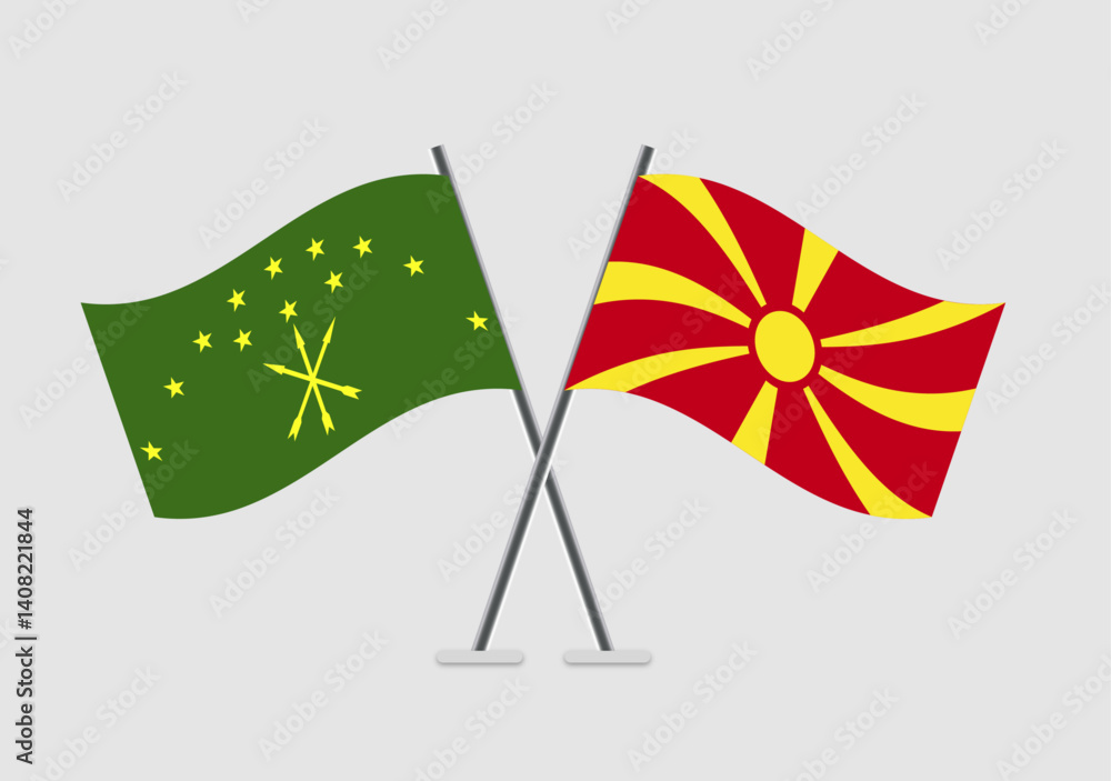 Adygea and Macedonia vector flags in mutual respect layout Adygea and Macedonia vector flags in mutual respect layout