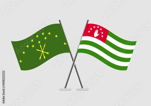 Adygea and Abkhazia vector flags crossed in simple 2D flat design