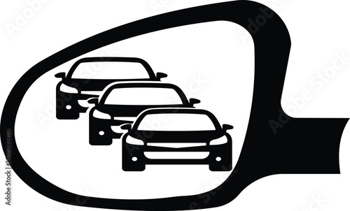 reflection of traffic flow icon. Car rear view mirror in the car. black and white design in modern style. traffic jam on the road. Car pictogram or icon Traffic congestion during rush hour.  
