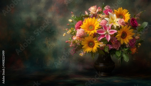 Obraz na płótnie A vibrant flower arrangement is beautifully photographed in a close-up indoor studio setting w salonie