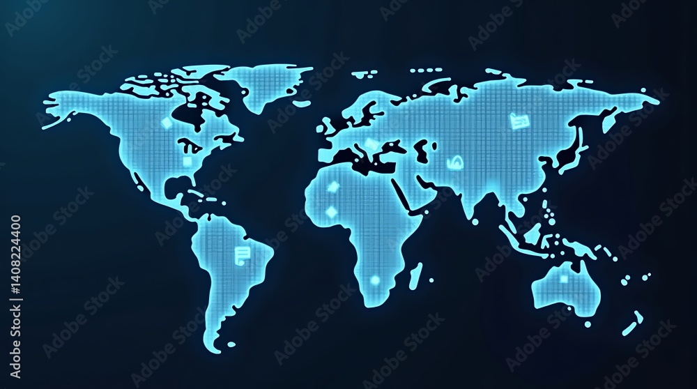 world map technology on blue background world map technology on blue background