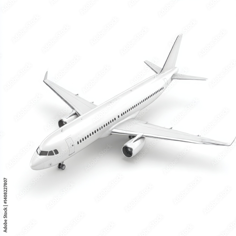 Isolated view of a white passenger airplane on a plain white background area Isolated view of a white passenger airplane on a plain white background area