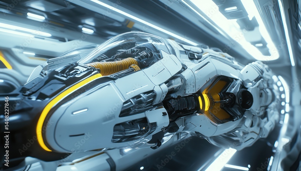 Futuristic Vehicle in a Sci-Fi Tunnel Futuristic Vehicle in a Sci-Fi Tunnel