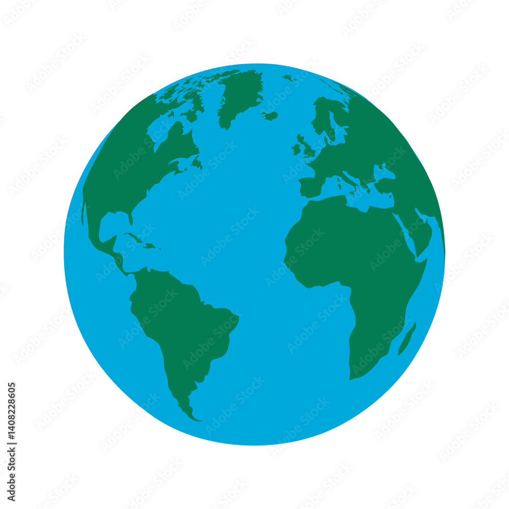 Flat and minimal vector illustration of the Earth showing green continents and blue ocean. Ideal for Earth Day, education, climate awareness and environment projects. Minimal Flat Vector Earth Globe. Flat and minimal vector illustration of the Earth showing green continents and blue ocean. Ideal for Earth Day, education, climate awareness and environment projects. Minimal Flat Vector Earth Globe.