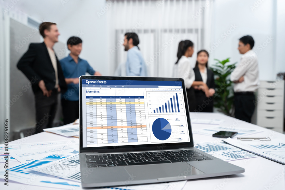 Spreadsheet document information financial startup concept. data and graphs in spreadsheet documents for online analysis project dashboard accounting digital brisk
