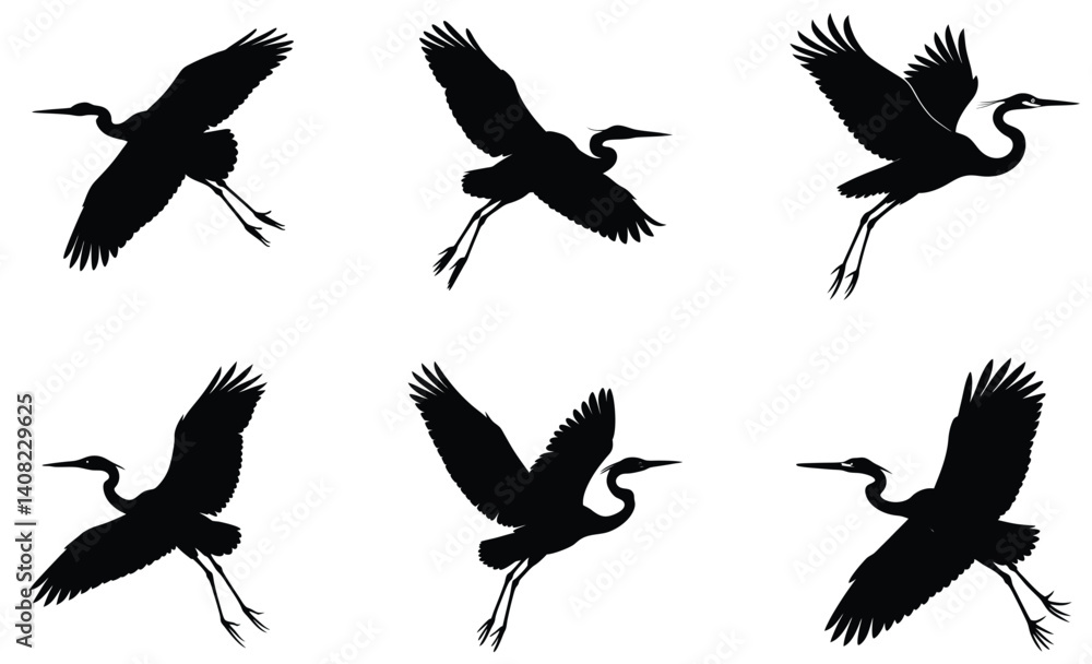 Heron in Flight Silhouette Vector Design Heron in Flight Silhouette Vector Design