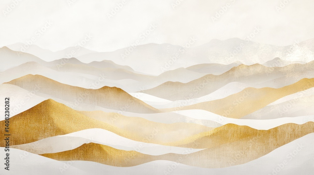 Obraz premium A serene, golden mountain range landscape painting.