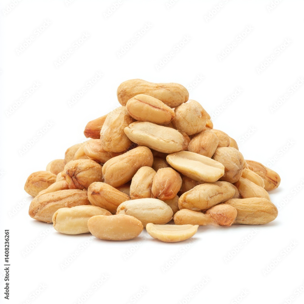 An isolated pile of shelled peanuts against a stark white background plain An isolated pile of shelled peanuts against a stark white background plain