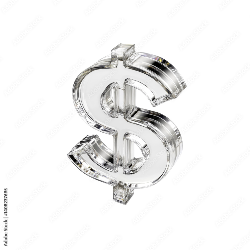 Crystal Clear Dollar Sign 3D Render of Transparent USD Currency Symbol Crystal Clear Dollar Sign 3D Render of Transparent USD Currency Symbol