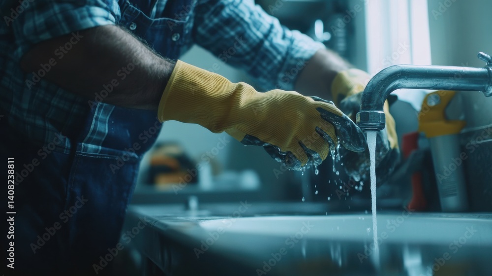 Plumber repairing a leaking pipe under a sink. Featuring plumbing repair and leak fixing Plumber repairing a leaking pipe under a sink. Featuring plumbing repair and leak fixing