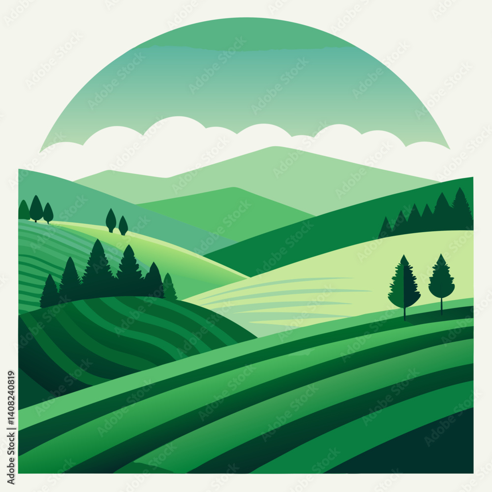Obraz premium vector illustration of a rural landscape