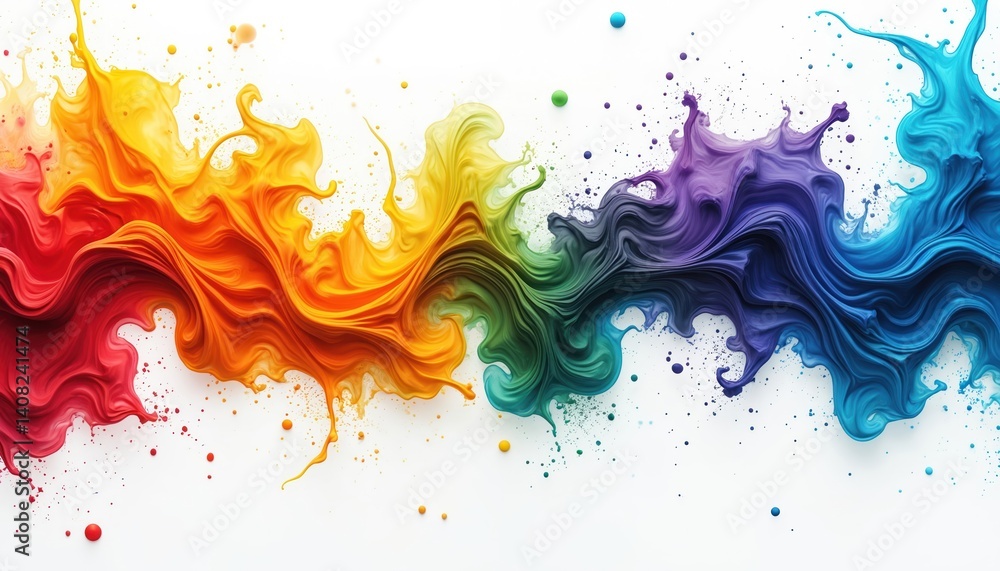 Abstract rainbow art illustration. Colorful liquid ink splashes, flow and drip on white background. Liquid ink palette motion of yellow, red, green, blue colors isolated. Generative AI art. Abstract rainbow art illustration. Colorful liquid ink splashes, flow and drip on white background. Liquid ink palette motion of yellow, red, green, blue colors isolated. Generative AI art.