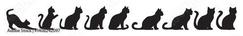 Black cat silhouette in various poses isolated vector illustration