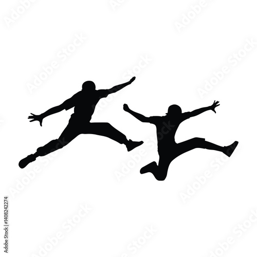 Two men jumping silhouette active human pose vector illustration