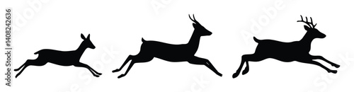 Three deer running silhouette wild animal vector collection