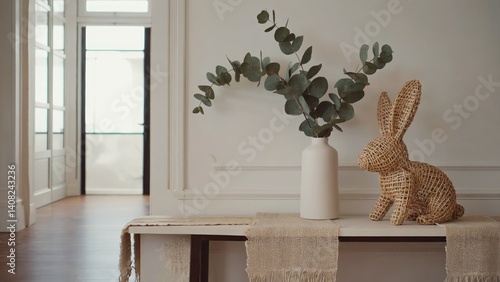Obraz na płótnie Tabletop with bunny figurine and plant w salonie