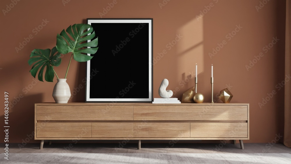 A well-organized living room with modern furniture and decor, featuring a minimalistic design, contemporary style elements, and natural light that enhances the colors of the space.