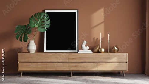 Obraz na płótnie A well-organized living room with modern furniture and decor, featuring a minimalistic design, contemporary style elements, and natural light that enhances the colors of the space. w salonie