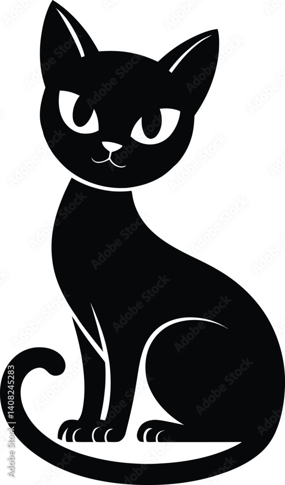 Obraz premium Black and White Cartoon Cat Vector Illustration