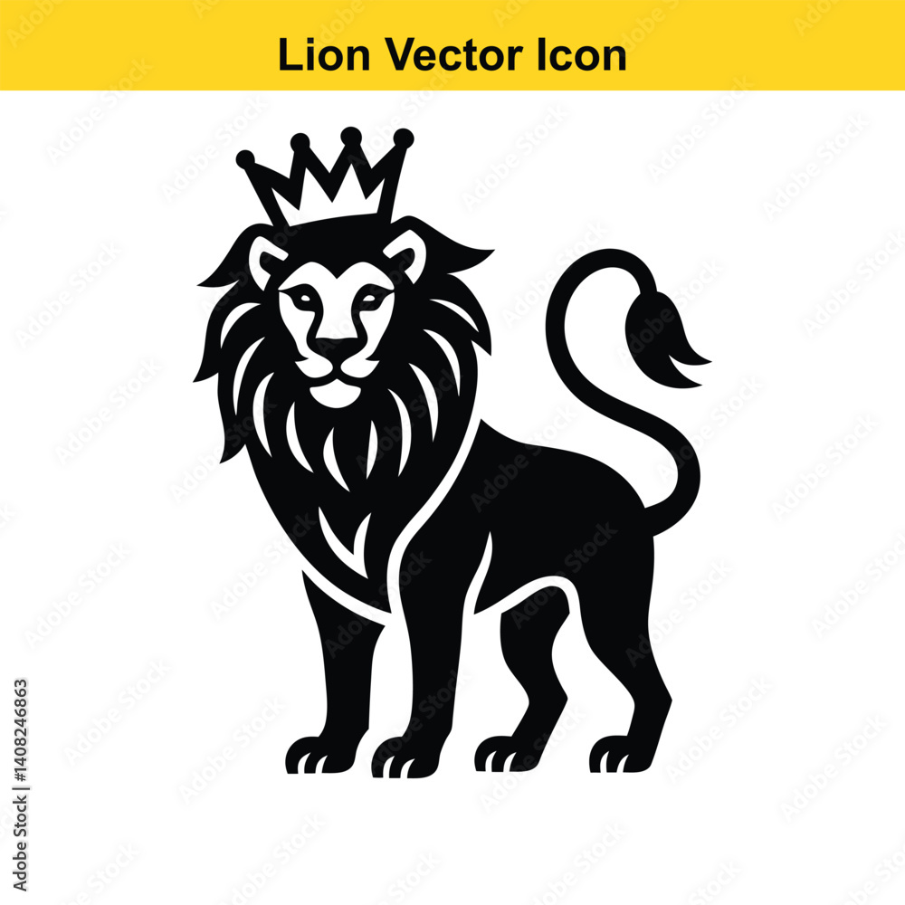Lion vector illustration, a wild animal with a black silhouette and mane, like a drawing of a powerful mammal. Lion vector illustration, a wild animal with a black silhouette and mane, like a drawing of a powerful mammal.