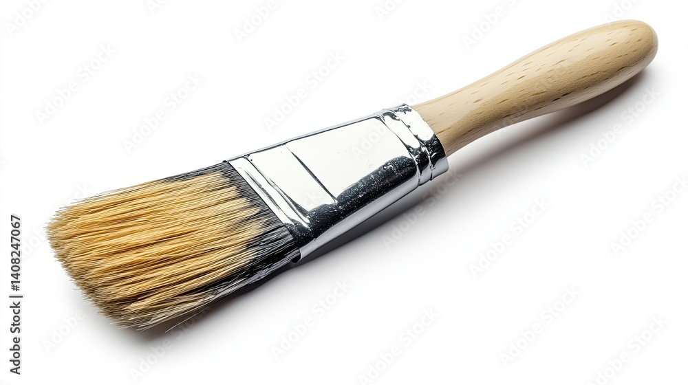Single paint brush with fine bristles on white background, illustration for creative use, art projects, and DIY designs. Single paint brush with fine bristles on white background, illustration for creative use, art projects, and DIY designs.