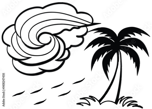 Tropical storm line art silhouette vector for weather, storm, and nature themes