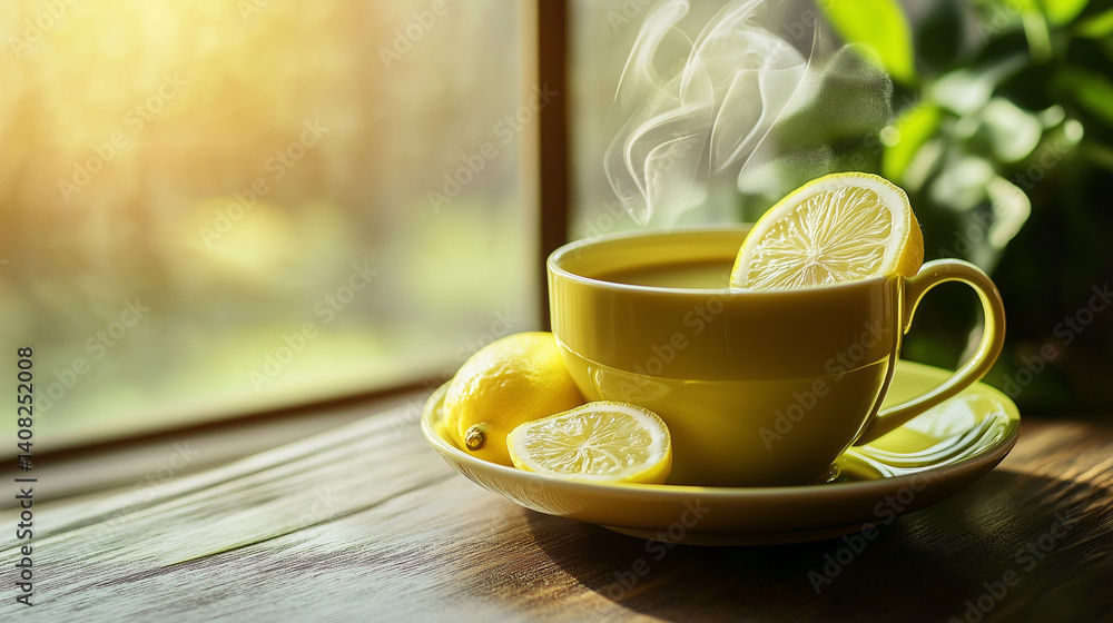 Yellow Cup Lemon Tea By Window Yellow Cup Lemon Tea By Window