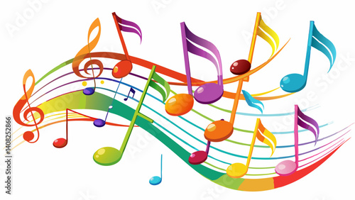 Colorful music notes background isolated on white