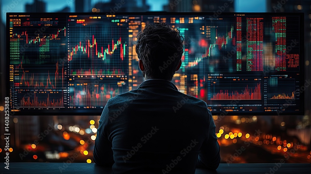 A person watching data charts on a large computer screen A person watching data charts on a large computer screen