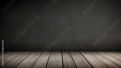 Wallpaper Mural Empty room with dark concrete wall and wooden floorboards creating mysterious atmosphere Torontodigital.ca