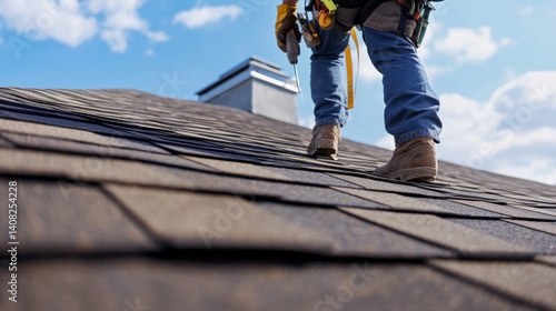 Wallpaper Mural Roofer securing shingles on a residential construction project. Featuring craftsmanship and durability Torontodigital.ca