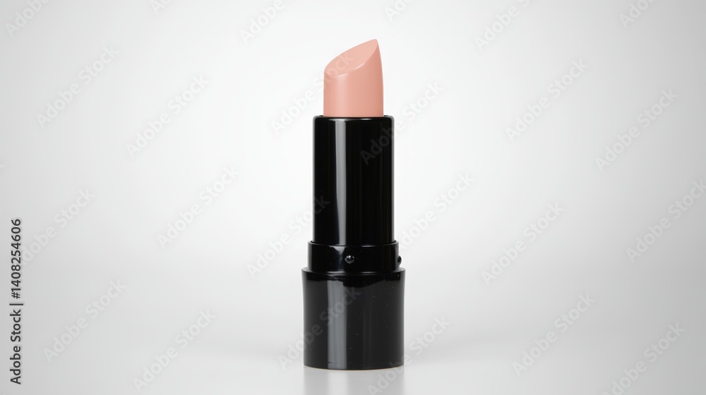 Obraz premium Minimalist nude lipstick in black tube on white background