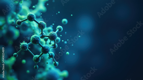 Illustration of a molecule with glucose molecules, representing Glucagon-like peptide-1 (GLP-1), an incretin hormone involved in regulating blood sugar levels.