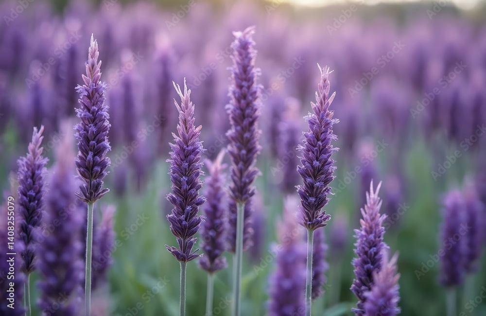 Close-up view of lavender flowers in field. Purple blossoms on green stems. Perovskia purpurea Russian sage blooms, botanical beauty, floral design. Sunny weather in park. Nature, gardening, floral Close-up view of lavender flowers in field. Purple blossoms on green stems. Perovskia purpurea Russian sage blooms, botanical beauty, floral design. Sunny weather in park. Nature, gardening, floral