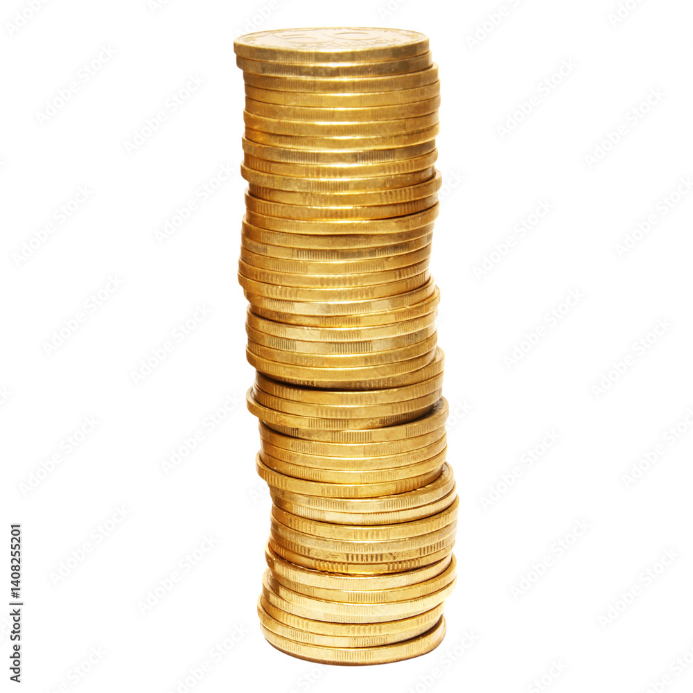 Stock of gold coins, money finance concept in PNG isolated on transparent background