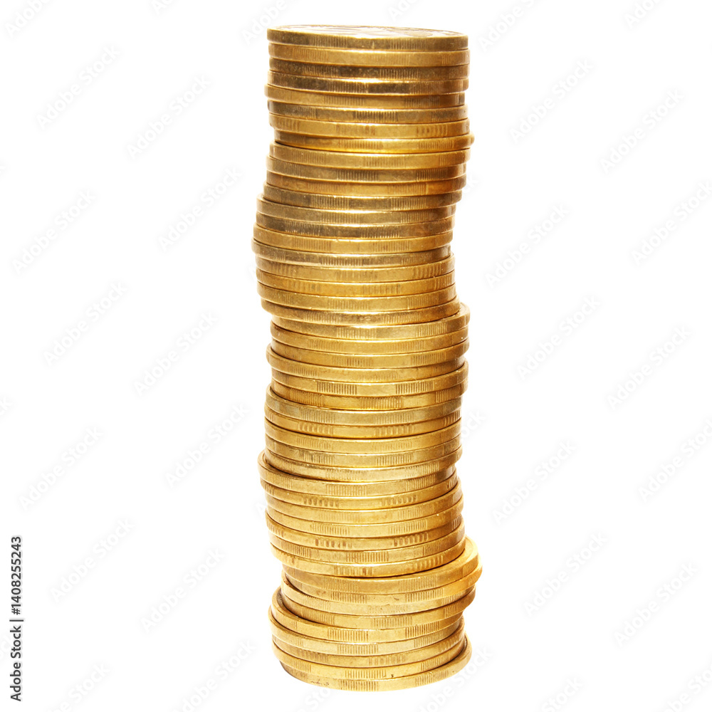 Stock of gold coins, money finance concept in PNG isolated on transparent background