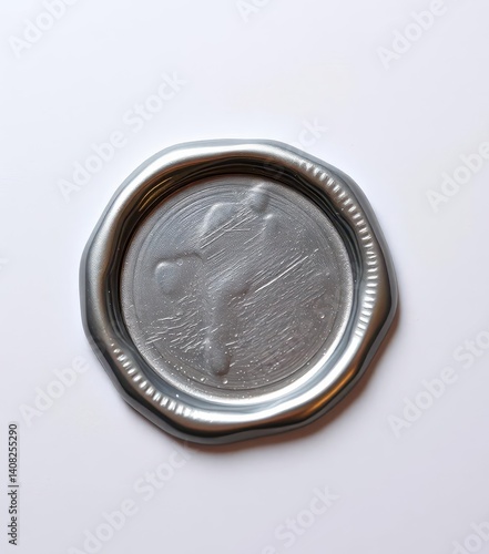 Undisturbed, gleaming silver wax seal, blank surface ready for impression, stamp, luxurious, ceremonial