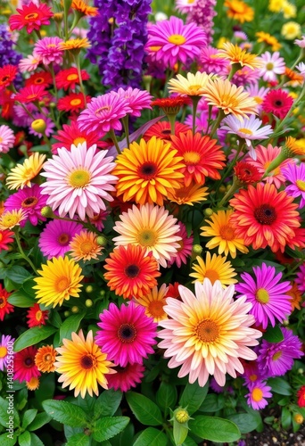 Vibrant garden blooms in a mixed flower bouquet, lush and colorful, blossoms, vibrant