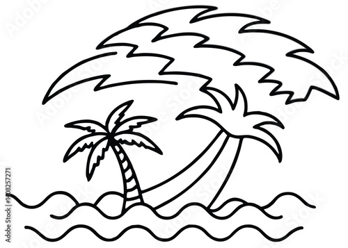 Tropical storm line art silhouette vector for weather, storm, and nature themes