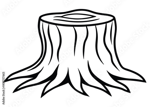 Tree stump line art silhouette vector for nature, forest, and environmental themes