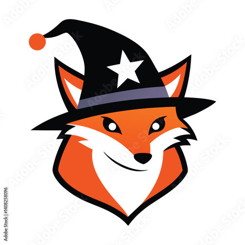wizard fox head mascot logo vector art illustration