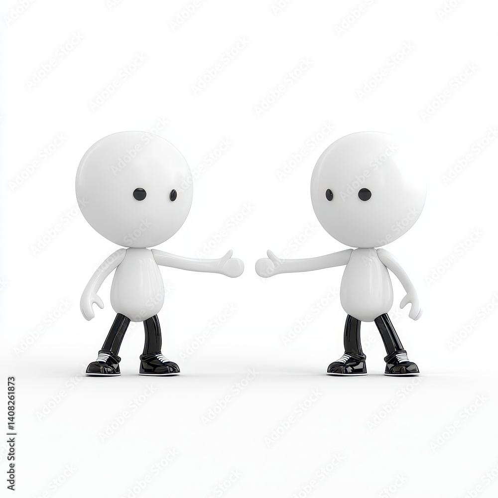 Two Simple Characters Engaging in Friendly Handshake Gesture Two Simple Characters Engaging in Friendly Handshake Gesture