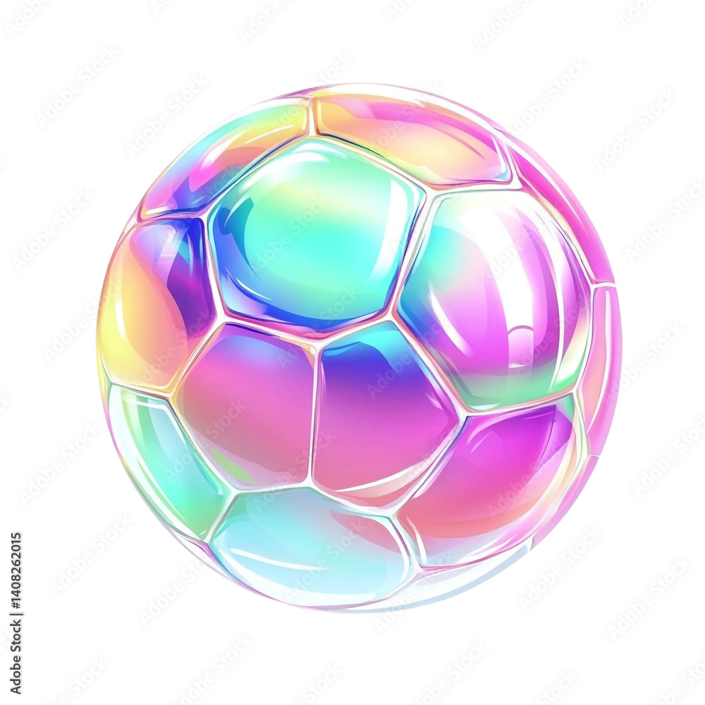 Naklejka premium Iridescent soccer ball rainbow colors glossy surface sports ball