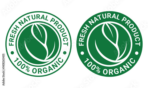 organic food stamp label design 100 percent organic natural in green color seal tag sticker design vector template