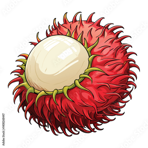 Vibrant illustration of a rambutan